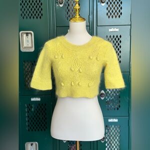 Anthropologie Lemon Yellow Pom-Pom Sweater